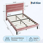 Estructura de Cama Tapizada con Cabecero y Soporte de Lamas de Madera Maciza, No Requiere Somier, Fácil Montaje, Sin Ruido, Terciopelo Rosa