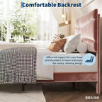 Estructura de Cama Tapizada con Cabecero y Soporte de Lamas de Madera Maciza, No Requiere Somier, Fácil Montaje, Sin Ruido, Terciopelo Rosa