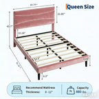 Estructura de Cama Tapizada con Cabecero y Soporte de Lamas de Madera Maciza, No Requiere Somier, Fácil Montaje, Sin Ruido, Terciopelo Rosa
