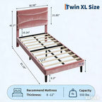 Estructura de Cama Tapizada con Cabecero y Soporte de Lamas de Madera Maciza, No Requiere Somier, Fácil Montaje, Sin Ruido, Terciopelo Rosa