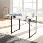 Mesa de costura VEVOR, mesa de máquina de coser multiusos con estante lateral plegable, estante ajustable, patas de acero, blanca