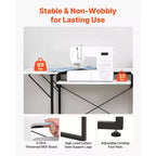 Mesa de costura VEVOR, mesa de máquina de coser multiusos con estante lateral plegable, estante ajustable, patas de acero, blanca