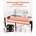 Mesa de costura VEVOR, mesa de máquina de coser multiusos con estante lateral plegable, estante ajustable, patas de acero, blanca