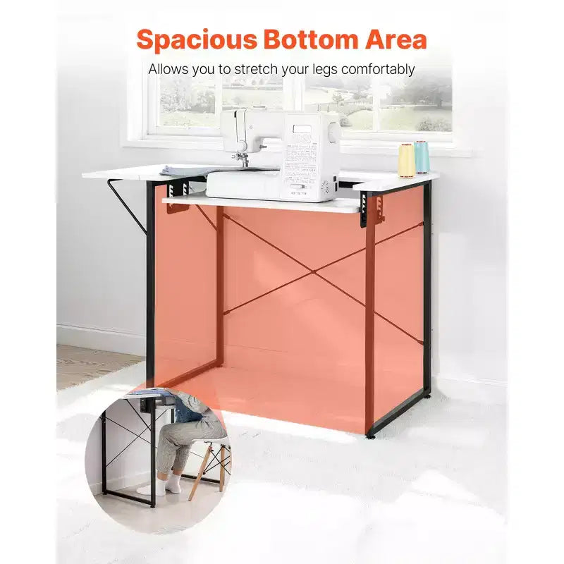 Mesa de costura VEVOR, mesa de máquina de coser multiusos con estante lateral plegable, estante ajustable, patas de acero, blanca