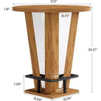 Mesa de bar redonda, mesa alta de cóctel y bistró de 100 cm de altura con reposapiés de metal para sala de estar y espacios pequeños, marrón