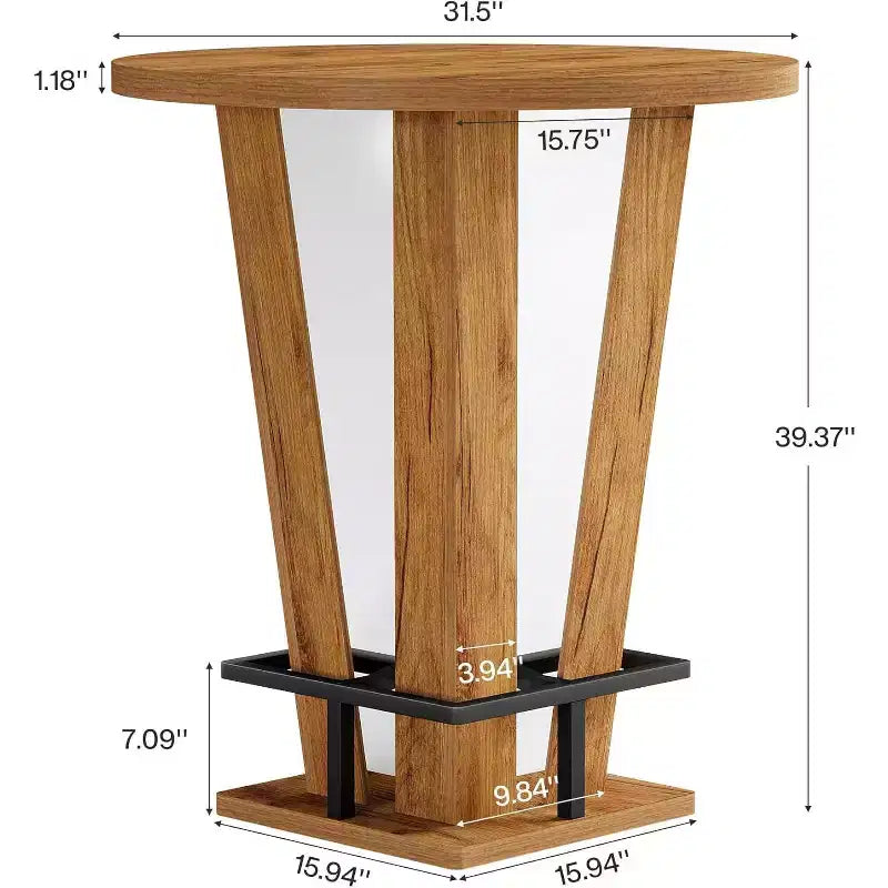 Mesa de bar redonda, mesa alta de cóctel y bistró de 100 cm de altura con reposapiés de metal para sala de estar y espacios pequeños, marrón