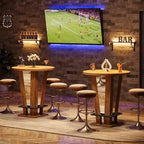 Mesa de bar redonda, mesa alta de cóctel y bistró de 100 cm de altura con reposapiés de metal para sala de estar y espacios pequeños, marrón