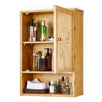 Armario de baño de bambú montado en la pared con puertas de ratán, mueble de almacenamiento sobre el inodoro con estante ajustable, ahorrador de espacio para lavandería