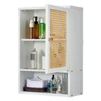 Armario de baño de bambú montado en la pared con puertas de ratán, mueble de almacenamiento sobre el inodoro con estante ajustable, ahorrador de espacio para lavandería