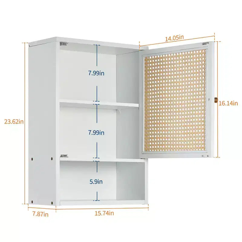 Armario de baño de bambú montado en la pared con puertas de ratán, mueble de almacenamiento sobre el inodoro con estante ajustable, ahorrador de espacio para lavandería