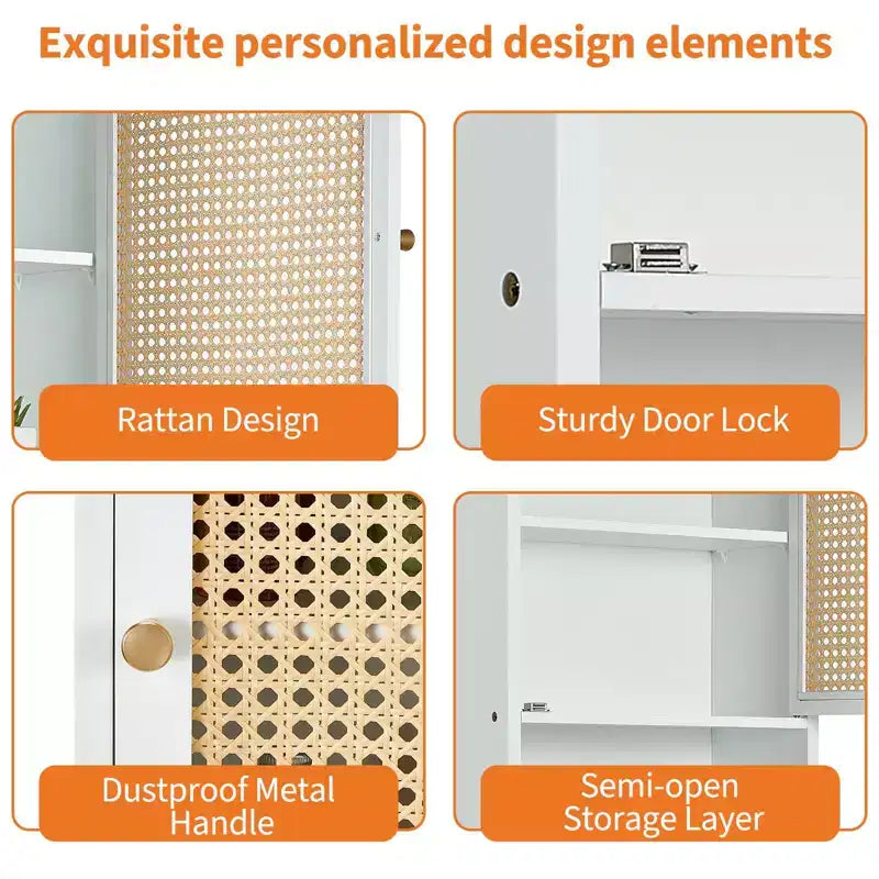 Armario de baño de bambú montado en la pared con puertas de ratán, mueble de almacenamiento sobre el inodoro con estante ajustable, ahorrador de espacio para lavandería