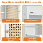 Armario de baño de bambú montado en la pared con puertas de ratán, mueble de almacenamiento sobre el inodoro con estante ajustable, ahorrador de espacio para lavandería