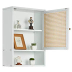 Armario de baño de bambú montado en la pared con puertas de ratán, mueble de almacenamiento sobre el inodoro con estante ajustable, ahorrador de espacio para lavandería