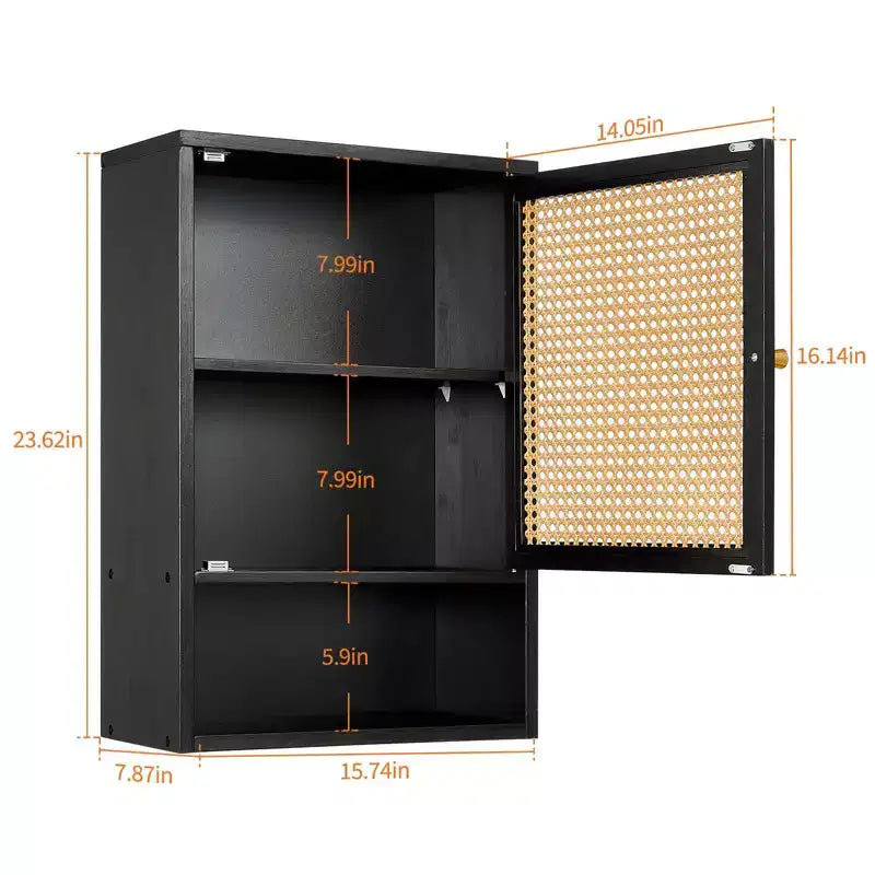 Armario de baño de bambú montado en la pared con puertas de ratán, mueble de almacenamiento sobre el inodoro con estante ajustable, ahorrador de espacio para lavandería