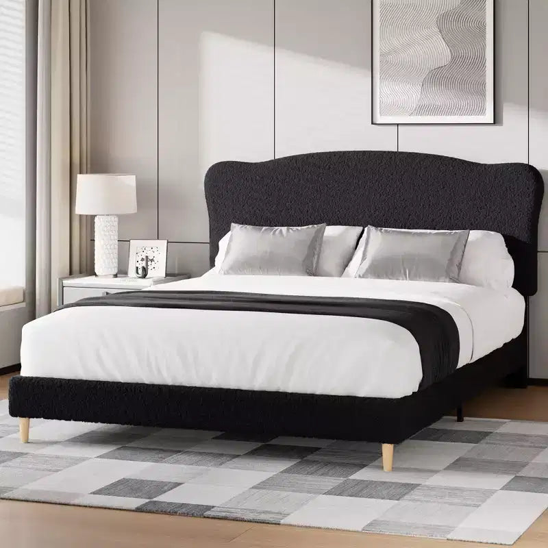 Marco de Cama Plataforma Tapizado para Niños - Cabecero lindo suave o de Bouclé - Soporte resistente de Láminas de Madera - Sin Ruido, No Requiere Somier