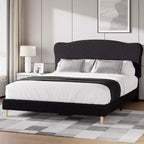 Marco de Cama Plataforma Tapizado para Niños - Cabecero lindo suave o de Bouclé - Soporte resistente de Láminas de Madera - Sin Ruido, No Requiere Somier