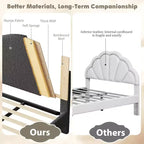 Marco de Cama Plataforma Tapizado para Niños - Cabecero lindo suave o de Bouclé - Soporte resistente de Láminas de Madera - Sin Ruido, No Requiere Somier