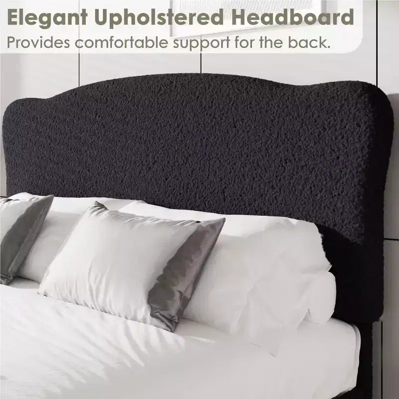 Marco de Cama Plataforma Tapizado para Niños - Cabecero lindo suave o de Bouclé - Soporte resistente de Láminas de Madera - Sin Ruido, No Requiere Somier