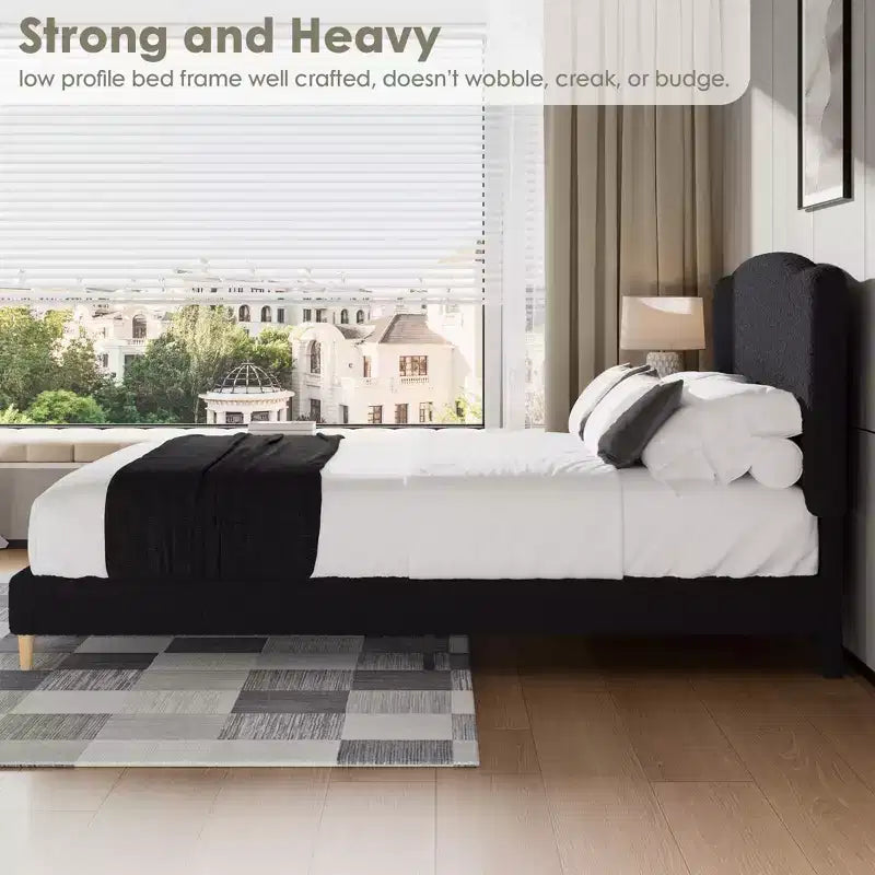 Marco de Cama Plataforma Tapizado para Niños - Cabecero lindo suave o de Bouclé - Soporte resistente de Láminas de Madera - Sin Ruido, No Requiere Somier