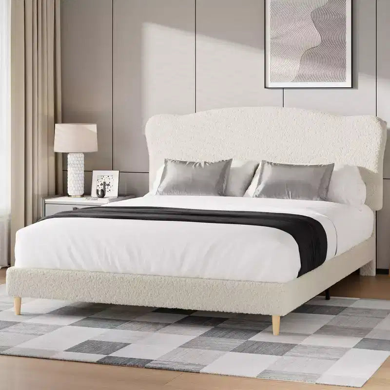 Marco de Cama Plataforma Tapizado para Niños - Cabecero lindo suave o de Bouclé - Soporte resistente de Láminas de Madera - Sin Ruido, No Requiere Somier