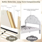 Marco de Cama Plataforma Tapizado para Niños - Cabecero lindo suave o de Bouclé - Soporte resistente de Láminas de Madera - Sin Ruido, No Requiere Somier