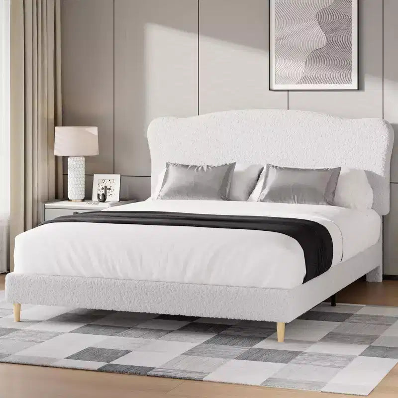 Marco de Cama Plataforma Tapizado para Niños - Cabecero lindo suave o de Bouclé - Soporte resistente de Láminas de Madera - Sin Ruido, No Requiere Somier