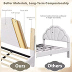 Marco de Cama Plataforma Tapizado para Niños - Cabecero lindo suave o de Bouclé - Soporte resistente de Láminas de Madera - Sin Ruido, No Requiere Somier