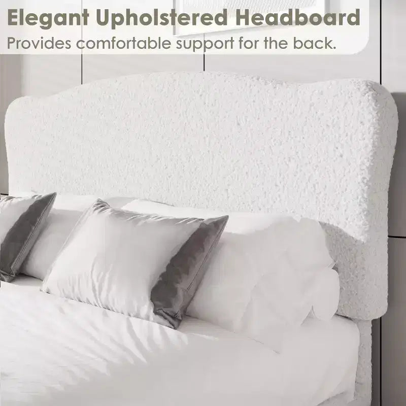 Marco de Cama Plataforma Tapizado para Niños - Cabecero lindo suave o de Bouclé - Soporte resistente de Láminas de Madera - Sin Ruido, No Requiere Somier