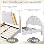 Marco de Cama Plataforma Tapizado para Niños - Cabecero lindo suave o de Bouclé - Soporte resistente de Láminas de Madera - Sin Ruido, No Requiere Somier