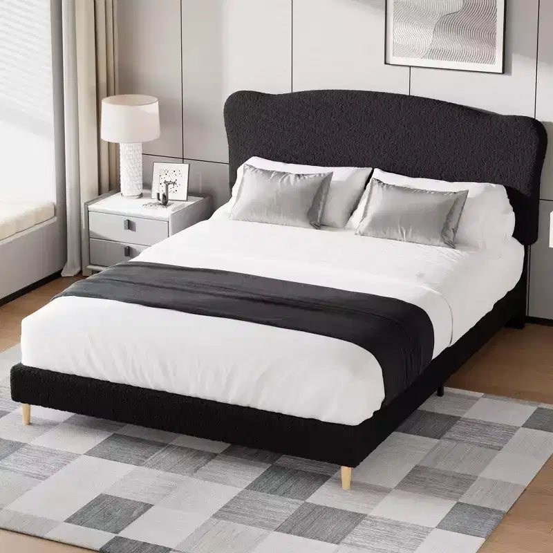 Marco de Cama Plataforma Tapizado para Niños - Cabecero lindo suave o de Bouclé - Soporte resistente de Láminas de Madera - Sin Ruido, No Requiere Somier
