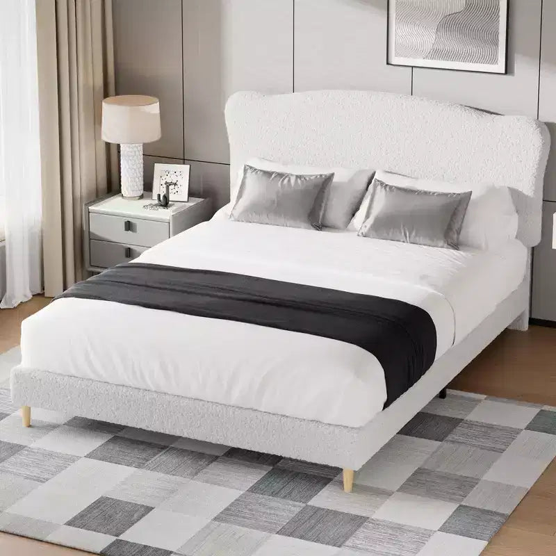 Marco de Cama Plataforma Tapizado para Niños - Cabecero lindo suave o de Bouclé - Soporte resistente de Láminas de Madera - Sin Ruido, No Requiere Somier