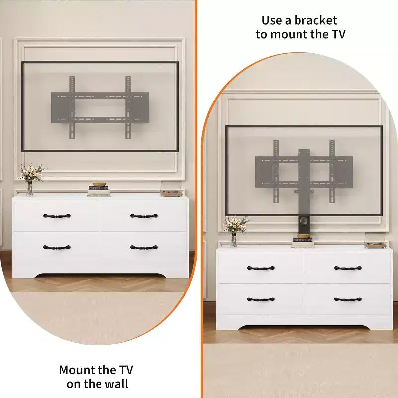 Mueble de TV moderno con soporte para televisores de 32 a 75 pulgadas, mesa consola multimedia con 4 cajones espaciosos, cómoda para centro de entretenimiento para almacenamiento en sala de estar