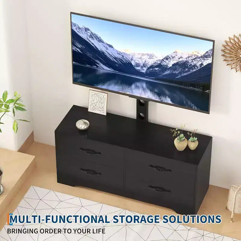 Mueble de TV moderno con soporte para televisores de 32 a 75 pulgadas, mesa consola multimedia con 4 cajones espaciosos, cómoda para centro de entretenimiento para almacenamiento en sala de estar