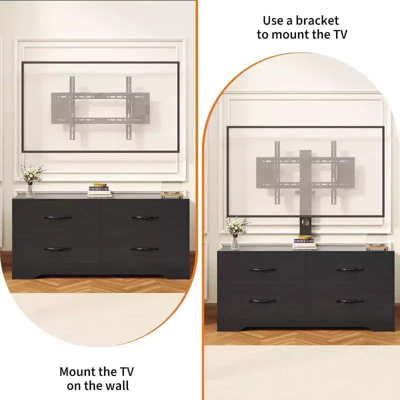 Mueble de TV moderno con soporte para televisores de 32 a 75 pulgadas, mesa consola multimedia con 4 cajones espaciosos, cómoda para centro de entretenimiento para almacenamiento en sala de estar