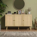 Coolmee 47.2 Gabinete Buffet de Ratán con Almacenamiento, Aparador Moderno con Estantes Ajustables, Credenza de Barra de Café para Cocina, Sala de Estar, Entrada