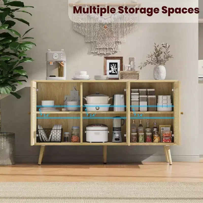 Coolmee 47.2 Gabinete Buffet de Ratán con Almacenamiento, Aparador Moderno con Estantes Ajustables, Credenza de Barra de Café para Cocina, Sala de Estar, Entrada