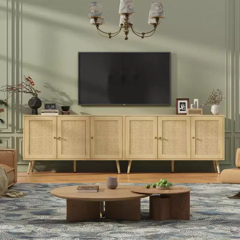 Coolmee 47.2 Gabinete Buffet de Ratán con Almacenamiento, Aparador Moderno con Estantes Ajustables, Credenza de Barra de Café para Cocina, Sala de Estar, Entrada