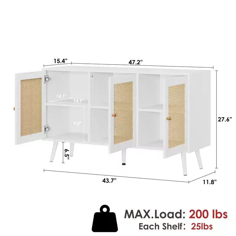 Coolmee 47.2 Gabinete Buffet de Ratán con Almacenamiento, Aparador Moderno con Estantes Ajustables, Credenza de Barra de Café para Cocina, Sala de Estar, Entrada