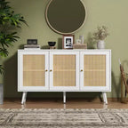 Coolmee 47.2 Gabinete Buffet de Ratán con Almacenamiento, Aparador Moderno con Estantes Ajustables, Credenza de Barra de Café para Cocina, Sala de Estar, Entrada