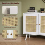 Coolmee 47.2 Gabinete Buffet de Ratán con Almacenamiento, Aparador Moderno con Estantes Ajustables, Credenza de Barra de Café para Cocina, Sala de Estar, Entrada