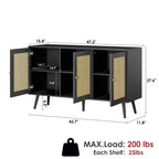 Coolmee 47.2 Gabinete Buffet de Ratán con Almacenamiento, Aparador Moderno con Estantes Ajustables, Credenza de Barra de Café para Cocina, Sala de Estar, Entrada
