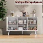 Coolmee 47.2 Gabinete Buffet de Ratán con Almacenamiento, Aparador Moderno con Estantes Ajustables, Credenza de Barra de Café para Cocina, Sala de Estar, Entrada