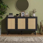 Coolmee 47.2 Gabinete Buffet de Ratán con Almacenamiento, Aparador Moderno con Estantes Ajustables, Credenza de Barra de Café para Cocina, Sala de Estar, Entrada