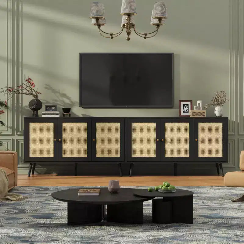Coolmee 47.2 Gabinete Buffet de Ratán con Almacenamiento, Aparador Moderno con Estantes Ajustables, Credenza de Barra de Café para Cocina, Sala de Estar, Entrada