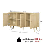 Coolmee 47.2 Gabinete Buffet de Ratán con Almacenamiento, Aparador Moderno con Estantes Ajustables, Credenza de Barra de Café para Cocina, Sala de Estar, Entrada