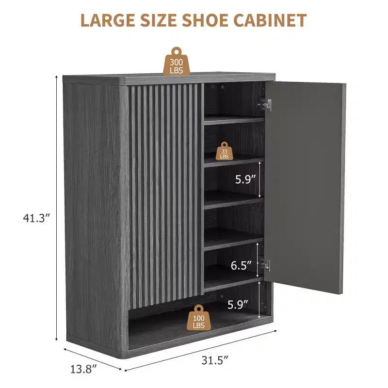 Armario moderno de madera para zapatos de 31,5 pulgadas con estantes ajustables, puerta estriada, organizador de zapatos grande para entrada, capacidad para 25-30 pares, para pasillo o sala de estar