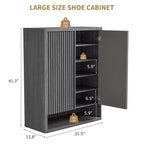 Armario moderno de madera para zapatos de 31,5 pulgadas con estantes ajustables, puerta estriada, organizador de zapatos grande para entrada, capacidad para 25-30 pares, para pasillo o sala de estar