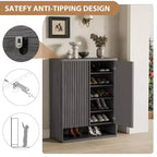 Armario moderno de madera para zapatos de 31,5 pulgadas con estantes ajustables, puerta estriada, organizador de zapatos grande para entrada, capacidad para 25-30 pares, para pasillo o sala de estar