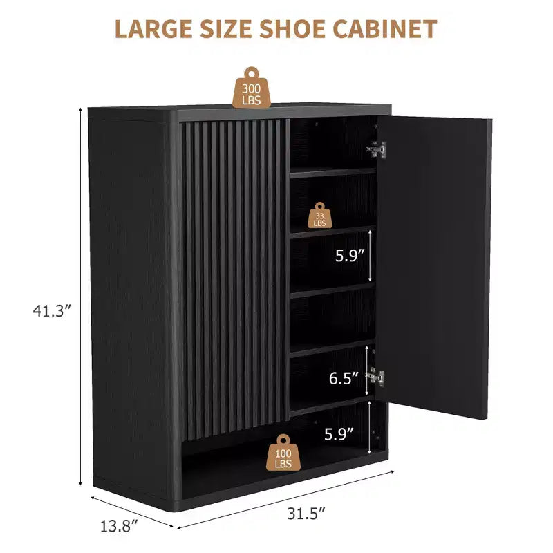 Armario moderno de madera para zapatos de 31,5 pulgadas con estantes ajustables, puerta estriada, organizador de zapatos grande para entrada, capacidad para 25-30 pares, para pasillo o sala de estar
