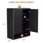 Armario moderno de madera para zapatos de 31,5 pulgadas con estantes ajustables, puerta estriada, organizador de zapatos grande para entrada, capacidad para 25-30 pares, para pasillo o sala de estar